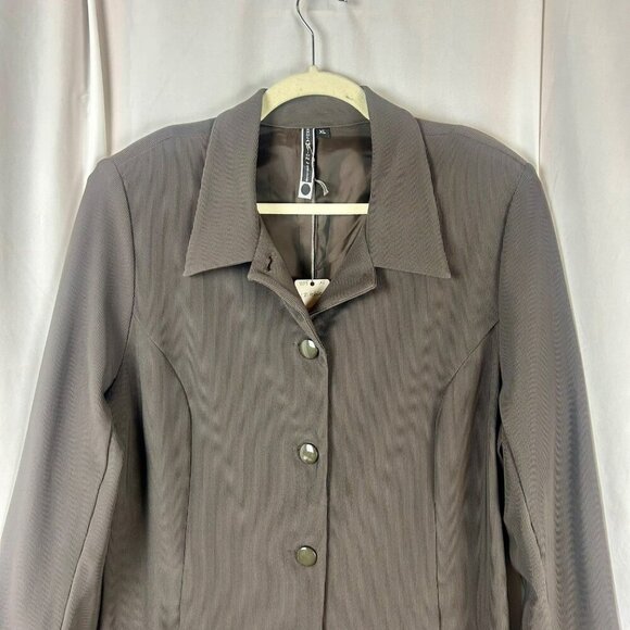 NEW Lynne Ritchie Long‎ Line Ribbed Jacket Women XL Green Gray Lagenlook Minimal - Picture 2 of 6
